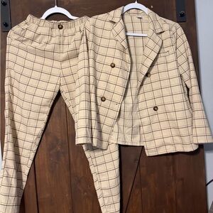 SHEIN Beige Checkered Blazer and Pants Set